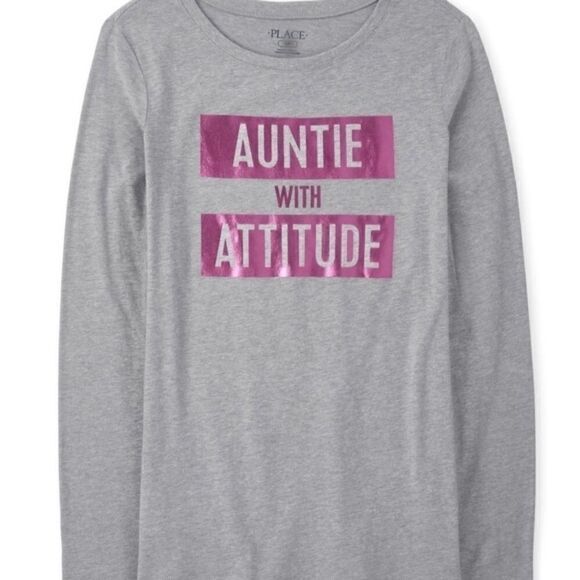 Women's Auntie with Attitude T-shirt  M Gray Pink Lettering Family Aunt Gift - Picture 1 of 4